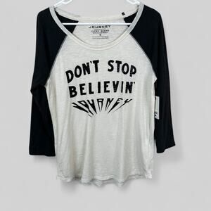 NEW Lucky Brand Graphic T-Shirt Womens M Journey Don’t Stop Believin Raglan